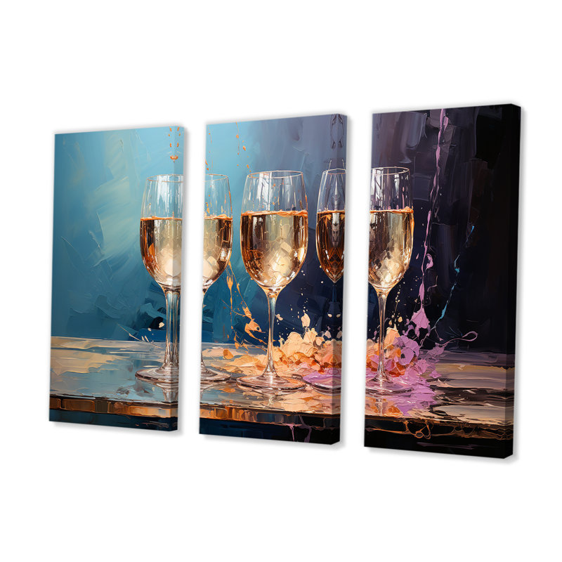 Whimsical Reflections I - Ensemble d'art mural vin et champagne, H 32 po x l 48 po