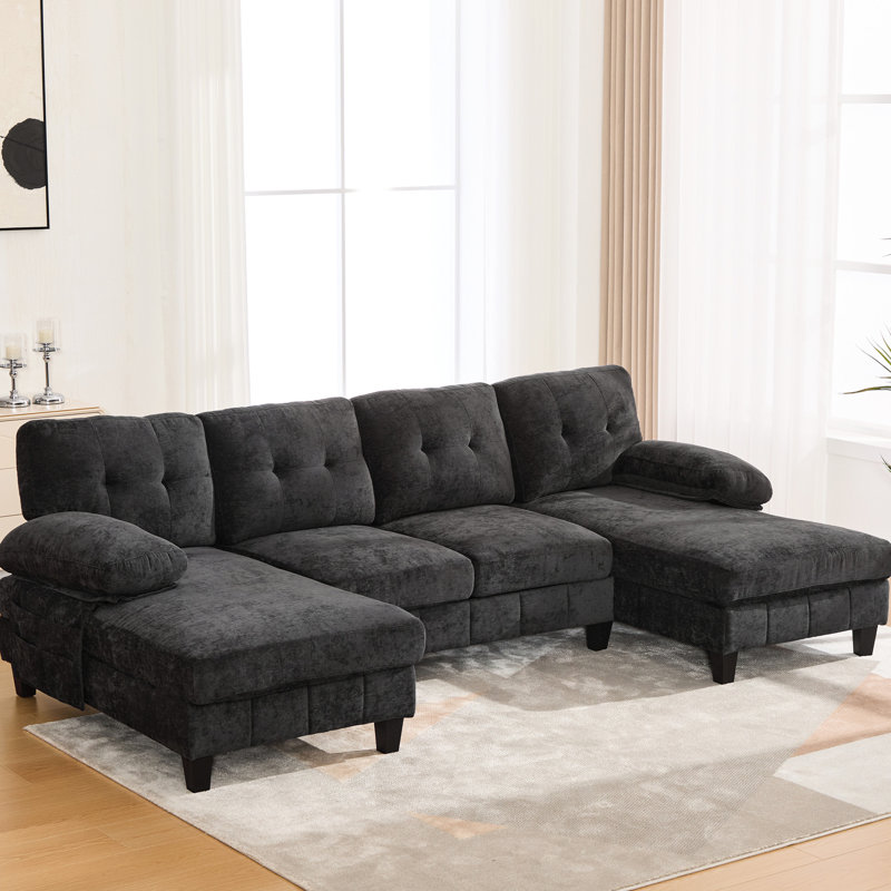 Noir, en forme de U, chaises longues doubles, rangement, accoudoirs latéraux, H 32,57 po x l 100,97 po x P 54,92 po