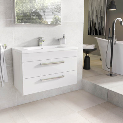 800mm Single Bathroom Vanity with Semi-Recessed Ceramic Basin