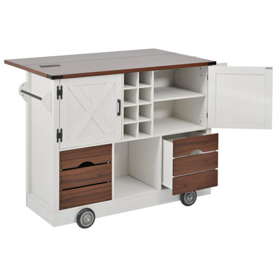 54" Farmhouse Kitchen Island With Drop Leaf (Not Include Stools)