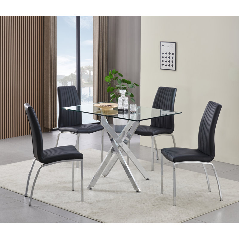 Rexel Dining Table with 4 Modalux Chairs, Black