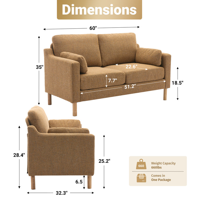 59.8'' W Modern Upholstery Loveseat Boucle, Ginger Boucle