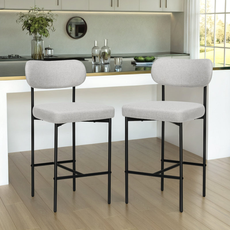 Fabric Counter Stools With Adjustable Footpads, Counter Stool (26" Seat Height), Beige, 2