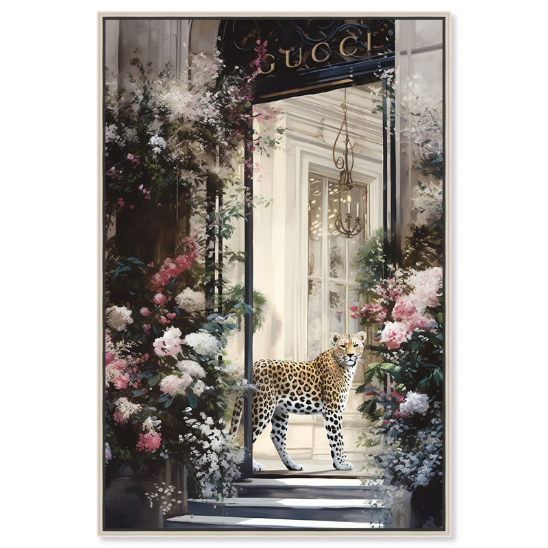 Art floral sur toile, devanture fleurie, H 16 po x l 11 po, Cadre argenté