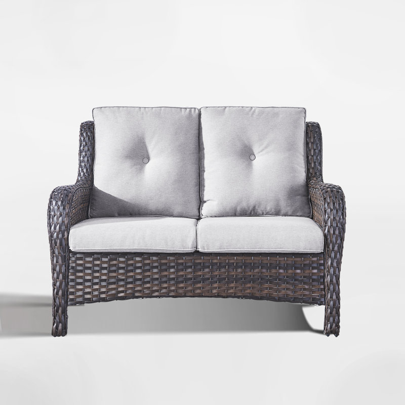 Schutt 50" Wide Outdoor Wicker Loveseat With Cushions, Beige, Brown