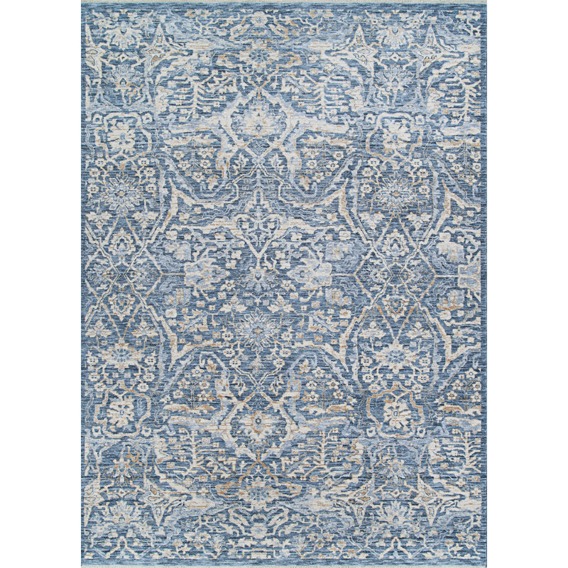 Tapis bleu / gris à motif floral Lincoln, Rectangle 3 pi 9 po x 5 pi 5 po