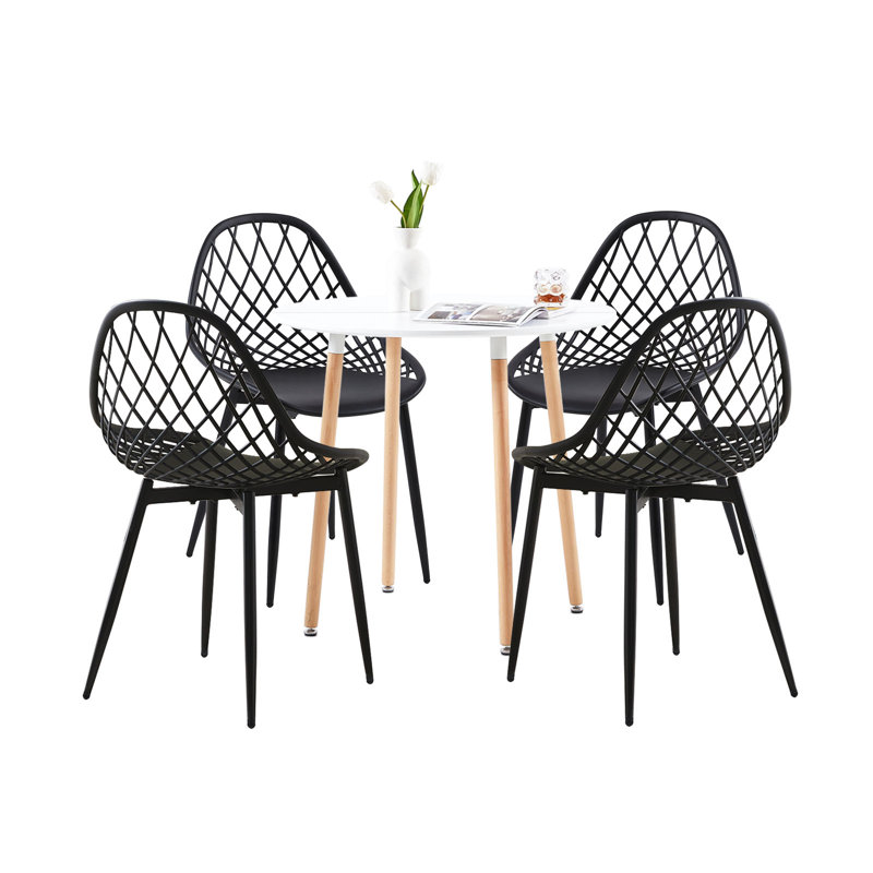 Emila 4 - Person Dining Set, Black, White