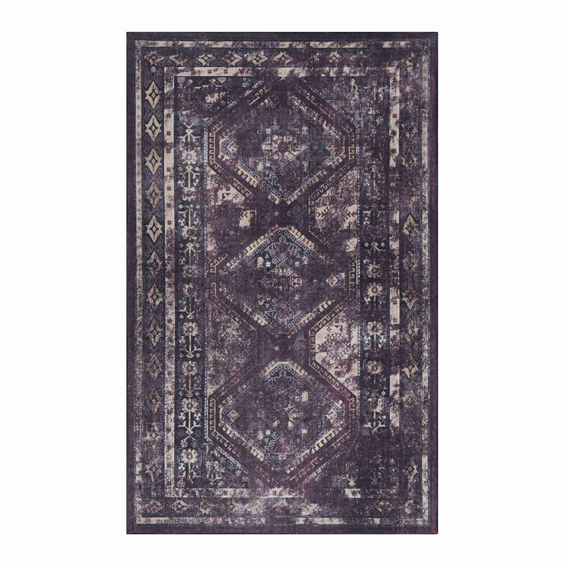 Tapis noir et bourgogne lavable 8 pi x 10 pi, Rectangulaire 8 pi x 10 pi