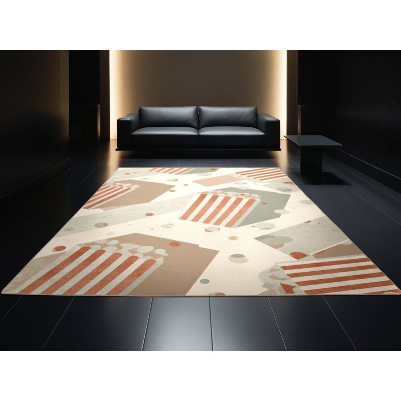 Soft Plush Glenmore Popcorn Box Modern Striped Area Rug in Beige – Beige Binding, 8x12