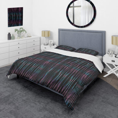 Black and Pink Striped Pattern - Abstract Duvet Cover Set - Microfiber Polyester