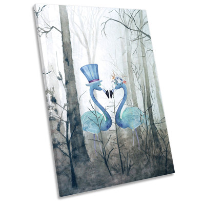 Blue Flamingo Forest Birds - Wrapped Canvas Painting