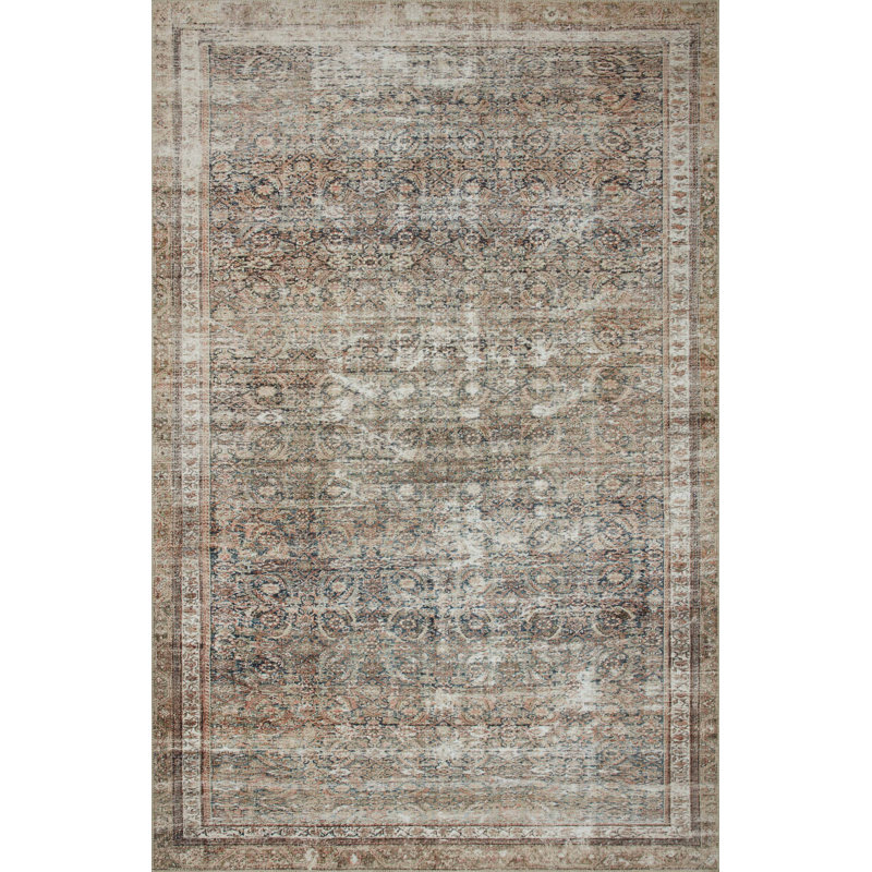 Jules Oriental Power Loomed Polyester Area Rug in Ink / Terracotta, Rectangle 9'6" x 14'