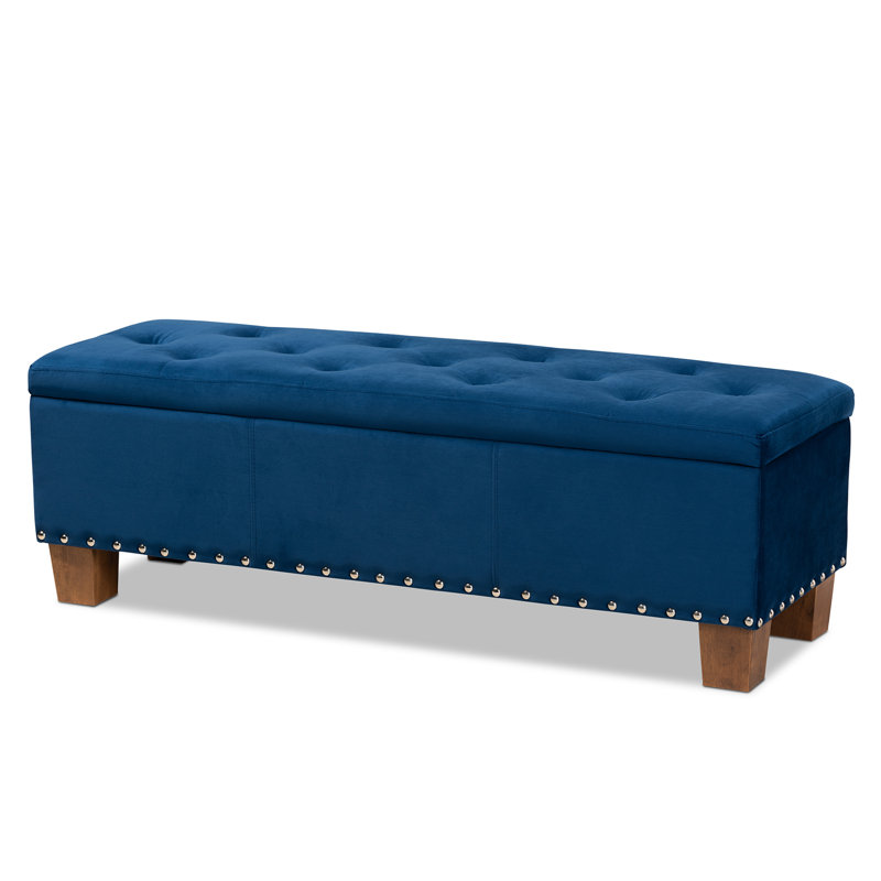 Johs Storage Bench in  Navy Blue Velvet Fabric Upholstered, 17.32'' H X 52.17'' W X 16.73'' D, Navy 