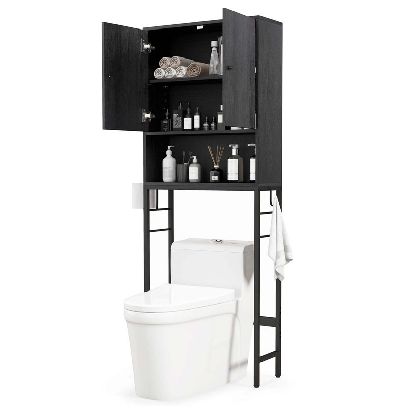 Over The Toilet Storage Cabinet Free Standing Toilet Rack With Adjustable Shelf, Black