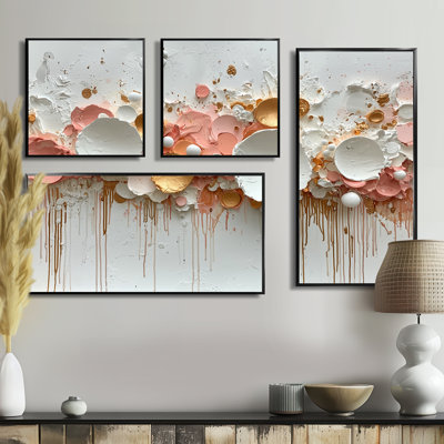 Or géométrique doré, prairie d'encre II - art mural abstrait grand 4 pièces