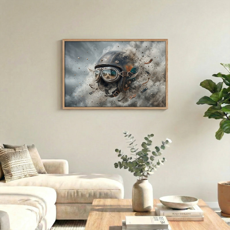 Ensemble de 1 tableau sur toile représentant un casque d'aviateur, 18"H x 24"W, Natural