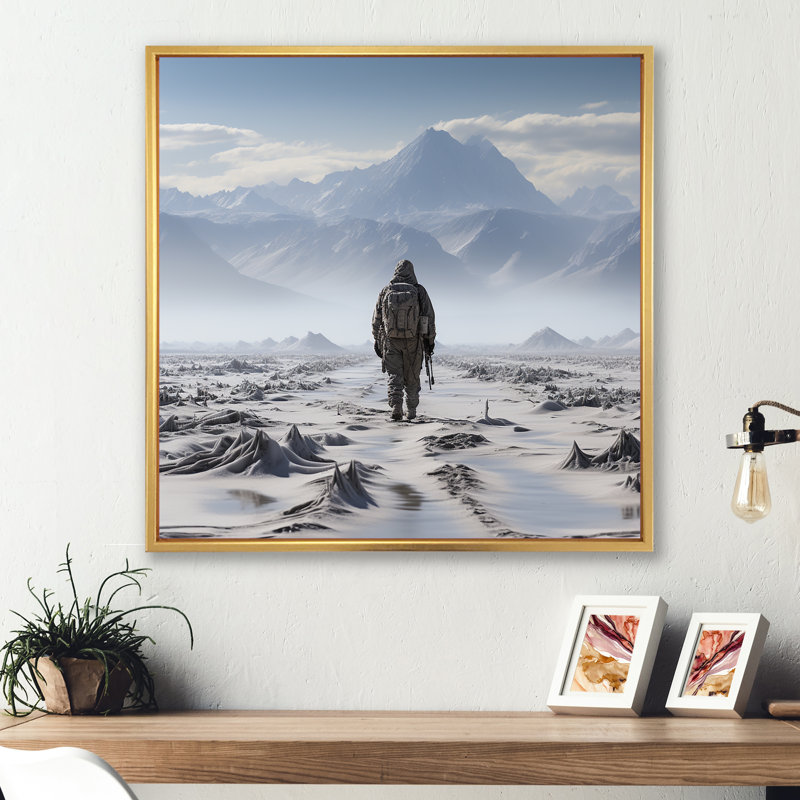 «Military War Landscape Silent témoin» sur toile, H 16 po x l 16 po x P 1 po, Cadre flottant doré