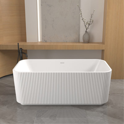 Baignoire autoportante autoportante rectangulaire rectangulaire en acrylique 59 po 59 po, acrylique blanc brillant, bonde en chrome Pop-Up, certifiée cUPC,