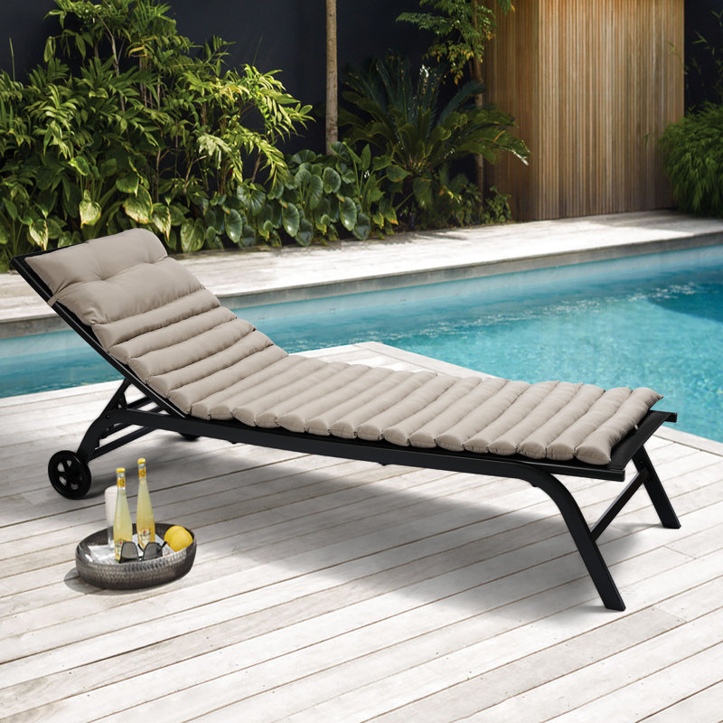 2Pcs Khaki Chaise Lounge Cushions - Fade Proof, Removable Zippered Cover, Soft And Sponge, With Seat Straps Outdoor Furniture Khaki, Resilient Sponge Filling, Zipper Cover For Convenience