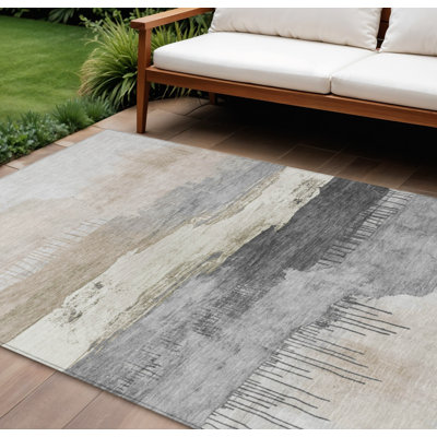 Tapis extérieur lavable abstrait ivoire et beige 10 pi x 14 pi