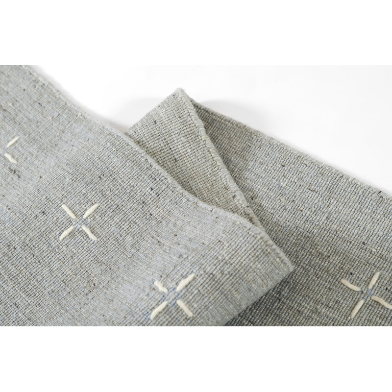 Momeni Oliver Geometric Wool and Polyester Hand Loomed Light Blue Area Rug, Runner 2'3" x 8'