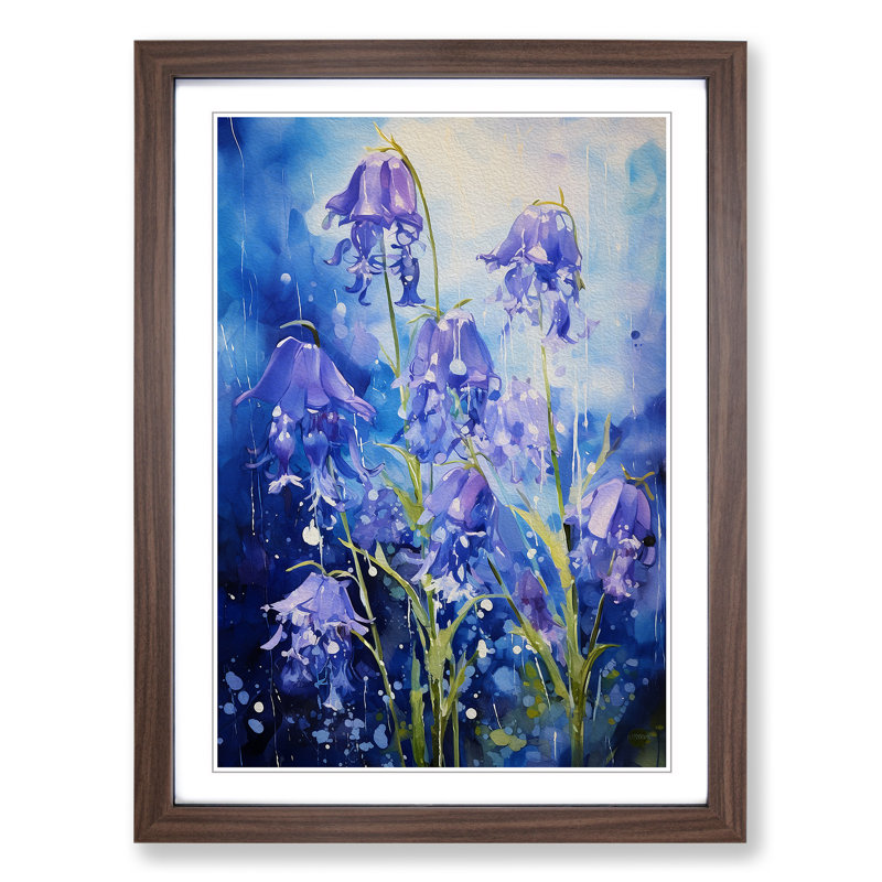 Bluebell Flower Action Painting - Framed Print, 64cm H x 46cm W x 2cm D, Walnut Framed