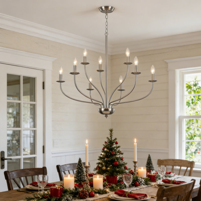  Ottuso 9 - Light 2-Tier 30 inch Nickel Candle Style Classic / Traditional Chandelier for Dining Room, Nickel