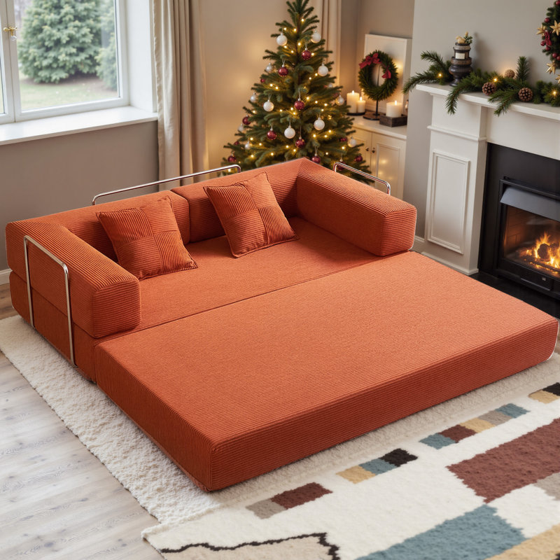 81" Convertible Sleeper Sofa Bed with Pillows, 2 in 1 Pull Out Cloud Sofa Bed,Corduroy Folding Mattress Couch Removable And Washable Sofa, Yoga Sofa Lounge Couch for Living Room Bedroom