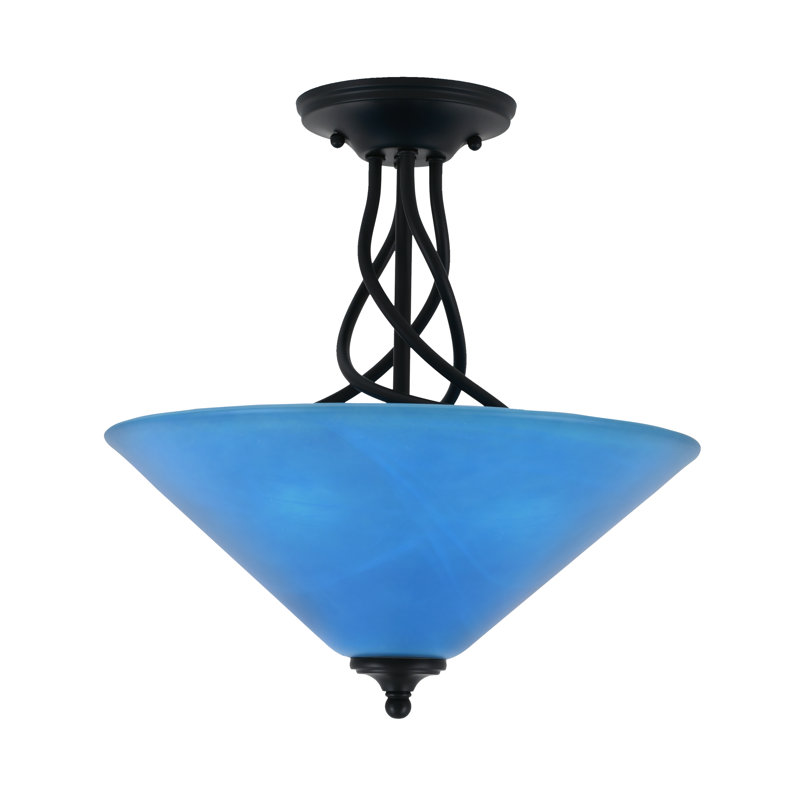 Capri Semi-Flush 3-Bulbs Shown With 16" Glass, Bleu, Noir mat