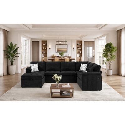 Modern Sectional Sofa 116.1" U-shaped Sofa Chenille Sectional Couch with Storage Chaise and USB Ports for Living Space