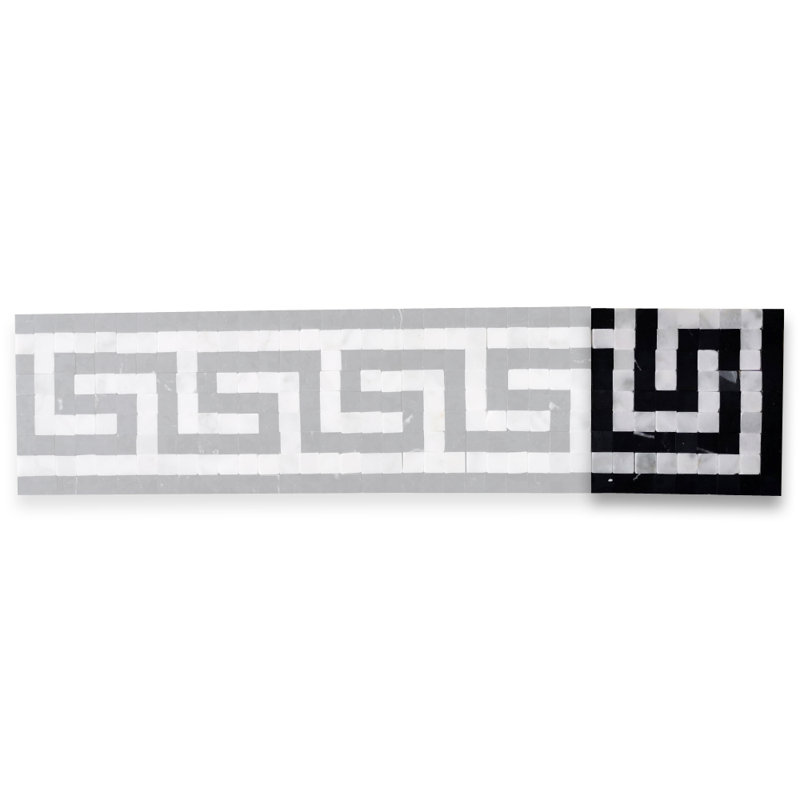 6" x 18" Marble Mosaic Wall & Floor Tile, White/Black