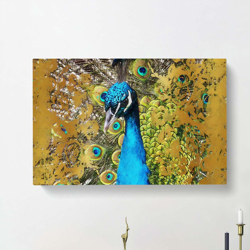 Dazzling Peacock Bird in Abstract - Wrapped Canvas, 60cm H x 91cm W x 3cm D