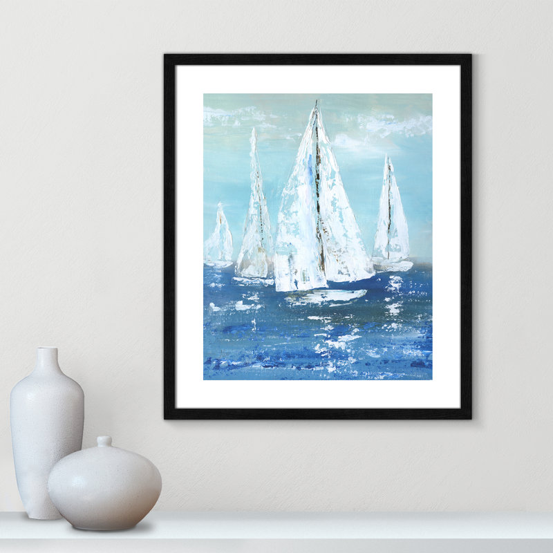 Voiles blanches - reproduction d'art, Papier avec cadre en bois noir, H 25,5 po x l 21,5 po x P 0,75 po