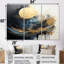 «Golden Full Moon Rising Ocean Waves II», ensemble d'art mural paysage abstrait-656004576-656004582