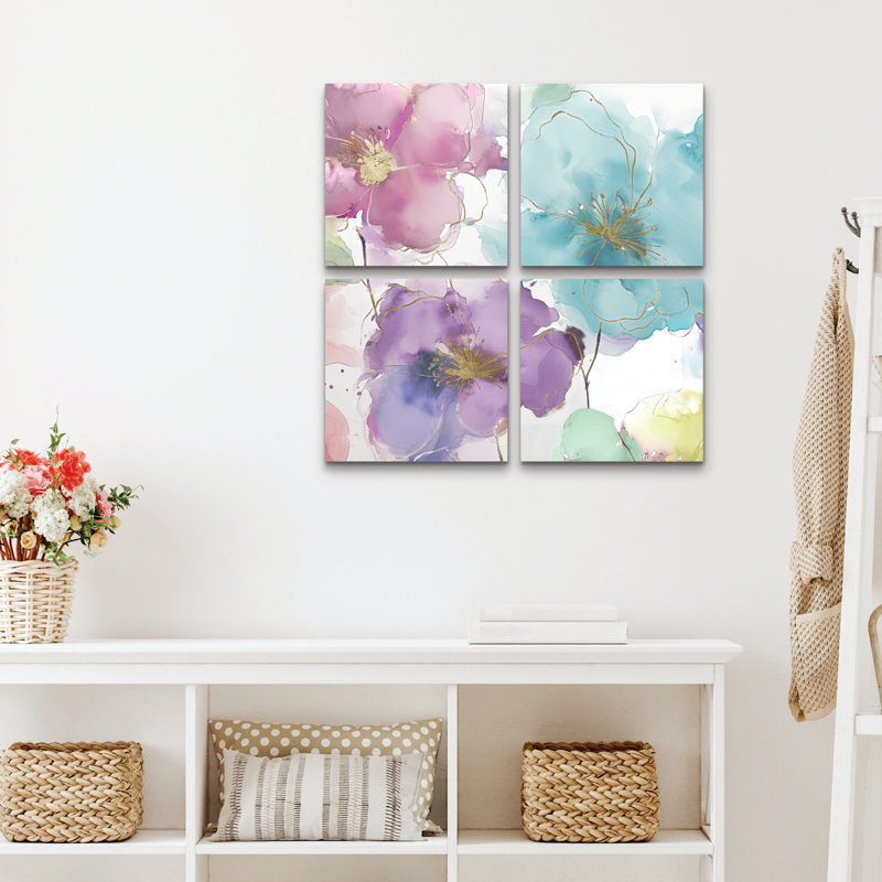 Ensemble de 4 panneaux muraux - Sasha «Yumi II», art mural sur toile pour le salon, la chambre à coucher ou le bureau 