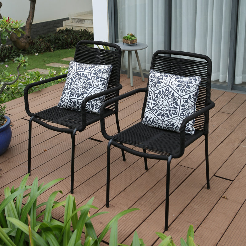 Brittany Stackable Rope Patio Dining Armchair (Set of 2), Black