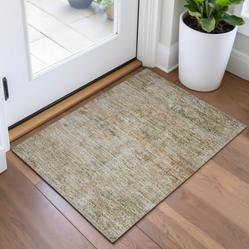 Machine Washable Indoor/Outdoor Xhevrie Gold Rug, Rectangle 1'8" x 2'6"