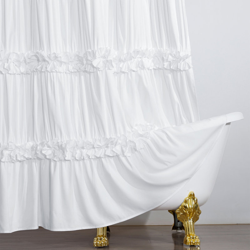 Single Shabby Elegance Ruffle Shower Curtain, White, 72 x 84