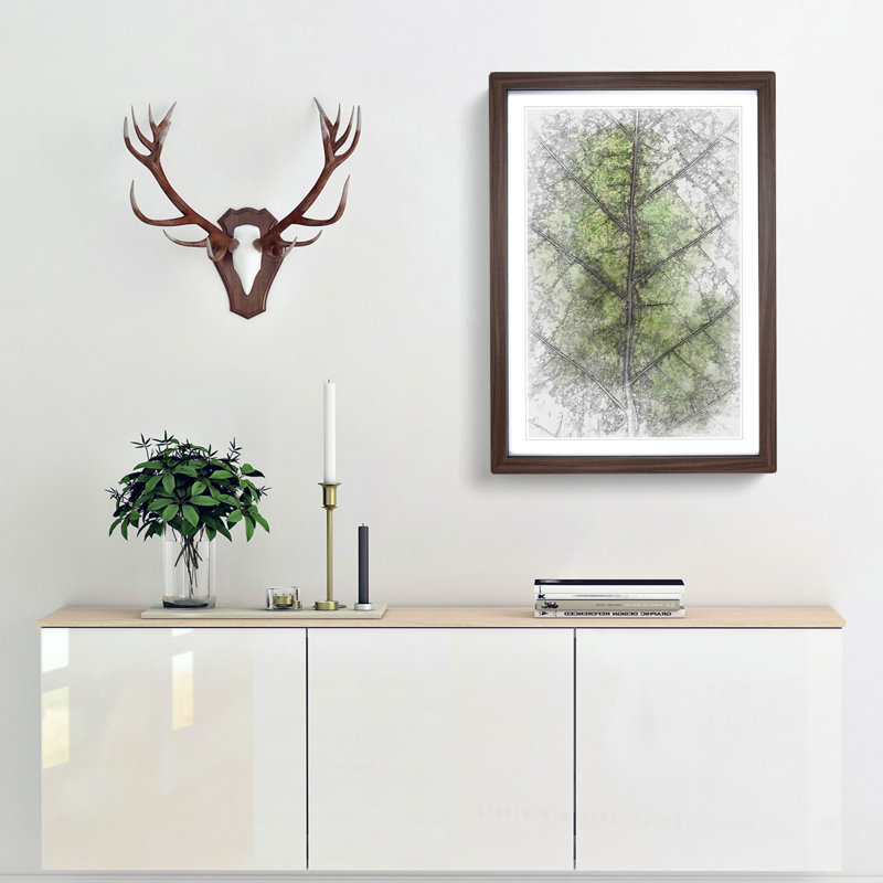 Leaf Lines in Abstract - Picture Frame Graphic Art Print, 65cm H x 48cm W x 2cm D, Walnut Framed
