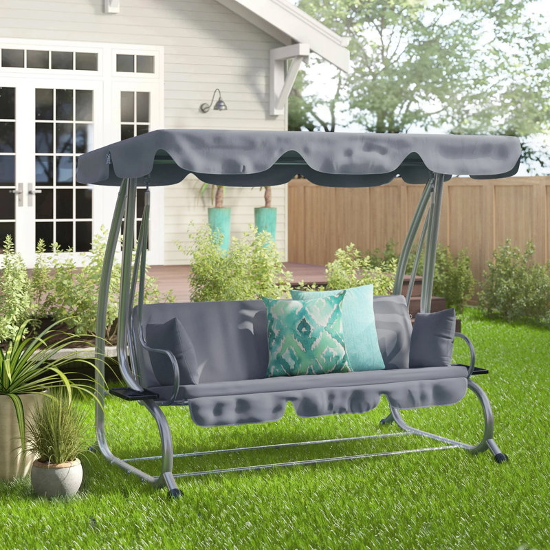 3 Person Porch Swing with Canopy, Grey/Silver