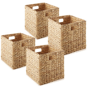 10.5" x 10.5" Water Hyacinth Storage Baskets, Natural - Set of 4