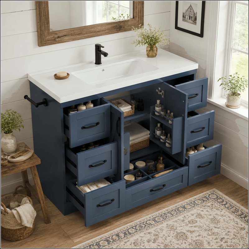 Meuble-lavabo 48 po avec 7 tiroirs Farmhouse