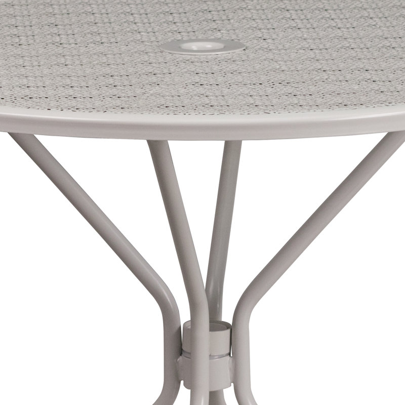 Chanea 35.25" Round Indoor-Outdoor Steel Patio Table-Umbrella Hole-Restaurant Seating, Light Gray
