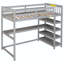 Lit mezzanine simple avec tablettes de rangement, gris