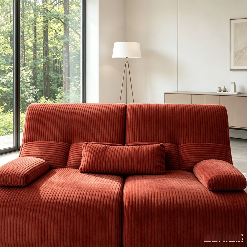 Canapé modulaire moderne en velours côtelé Canapé sans os, Red+2 Seat