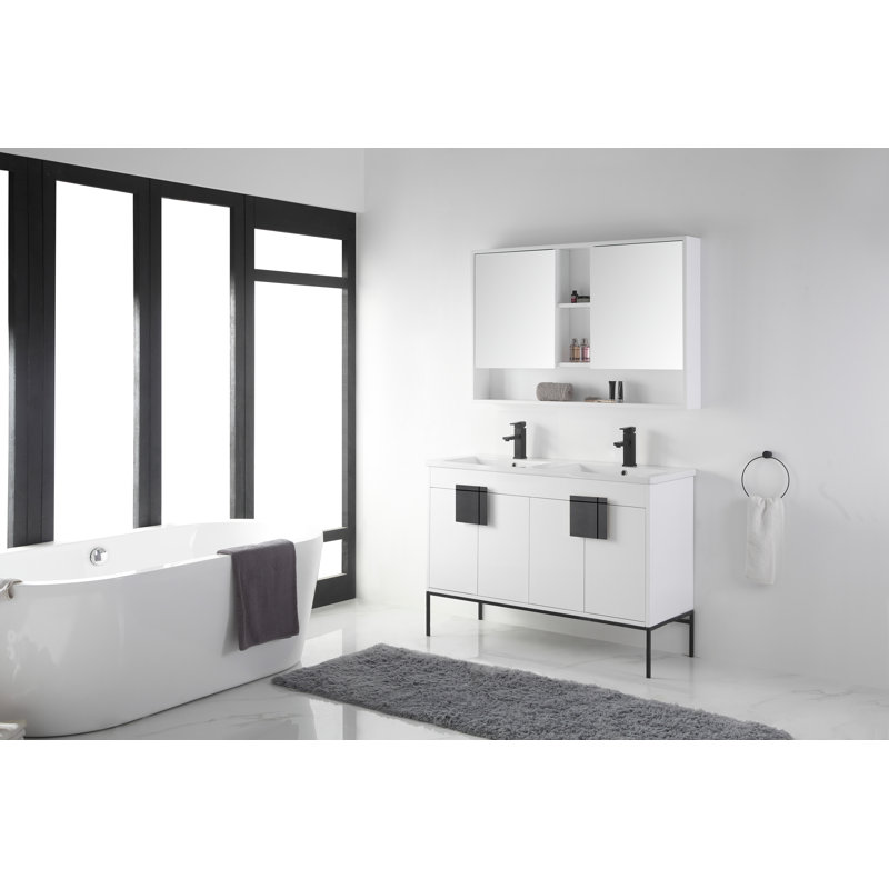 Ensemble de meuble-lavabo double 48 po Tortola, Noir mat, Peinture blanc mat