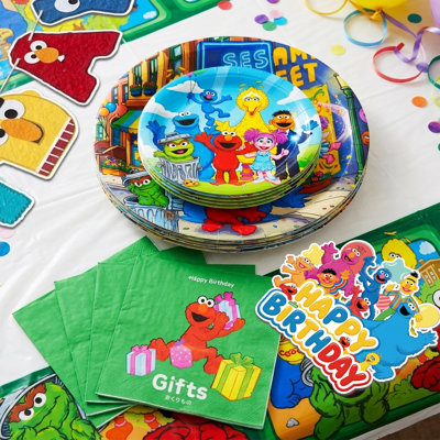 Sesame Street Birthday Party Backdrop Decor Decorations, 110 Pcs Sesame Street Party Supplies & Sesame Street Party Tableware for Kids Set