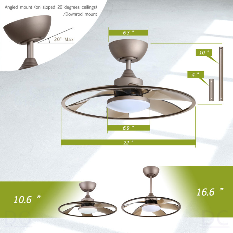 Light Pro 22 po Ventilateur de plafond intelligent à DEL avec télécommande pour café, Café