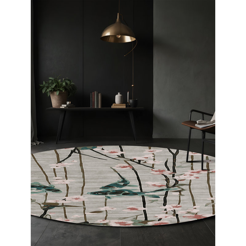 Tapis gris lavable à la machine, Rond 6 pi