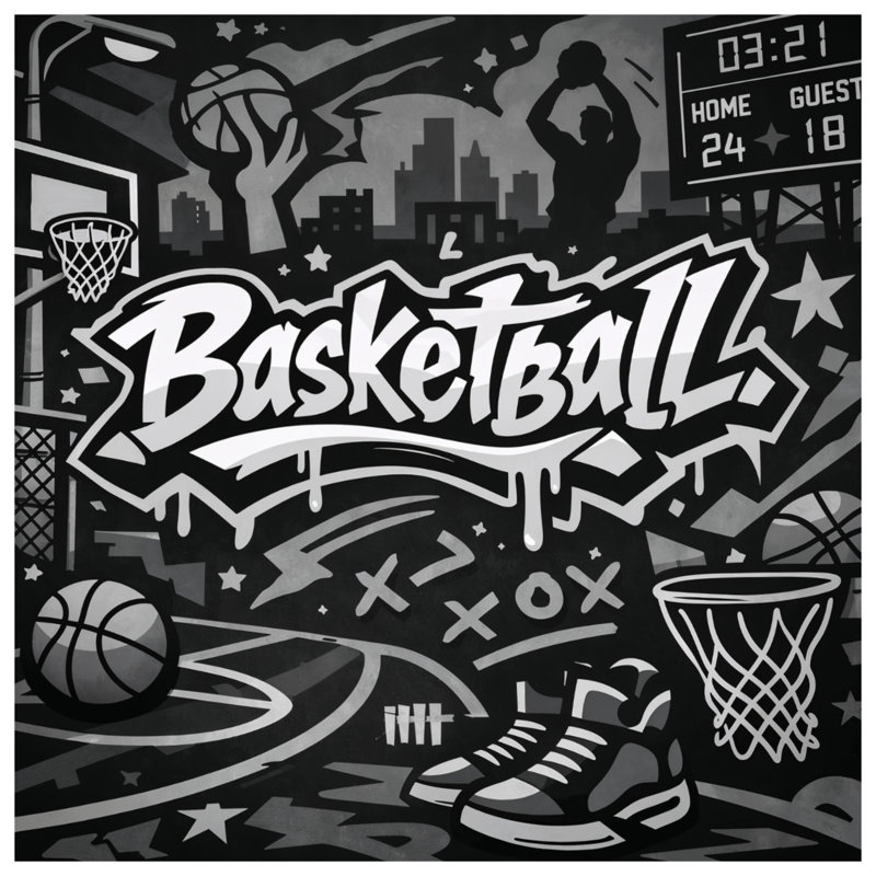 Rideaux de douche Basketball Graffiti Art Extra Long, L 70 po x H 93 po